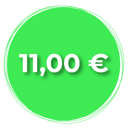 Green circle with a price of 11€ inside it